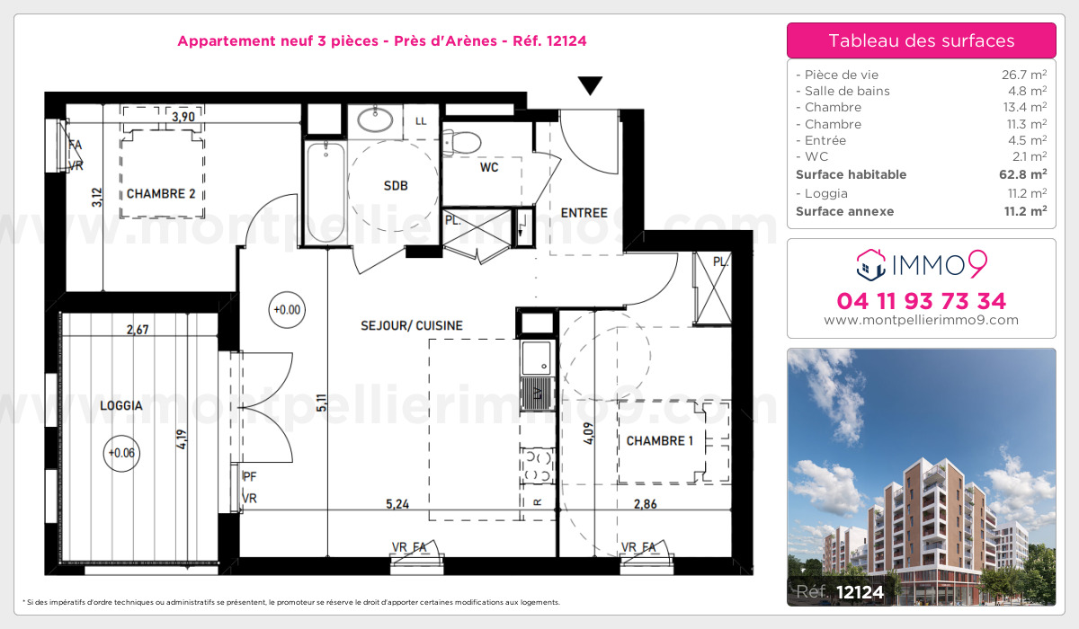 Plan et surfaces, Programme neuf Montpellier : Près d'Arènes Référence n° 12124