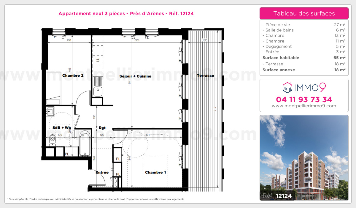 Plan et surfaces, Programme neuf Montpellier : Près d'Arènes Référence n° 12124