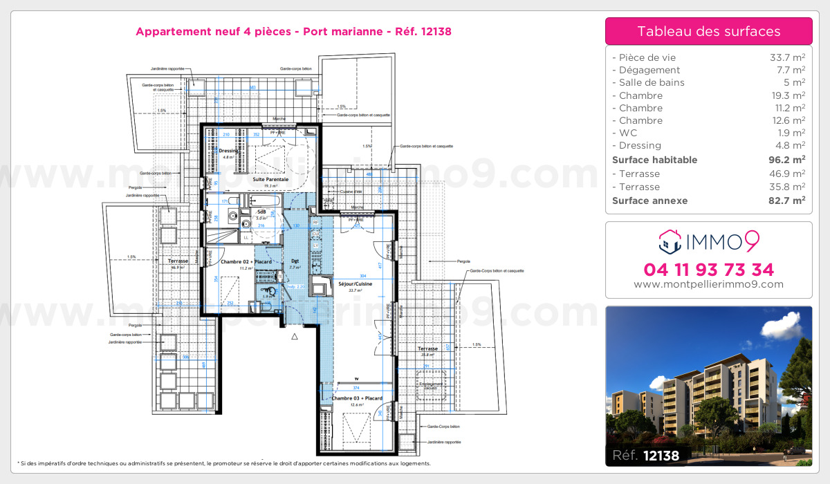 Plan et surfaces, Programme neuf Montpellier : Port marianne Référence n° 12138