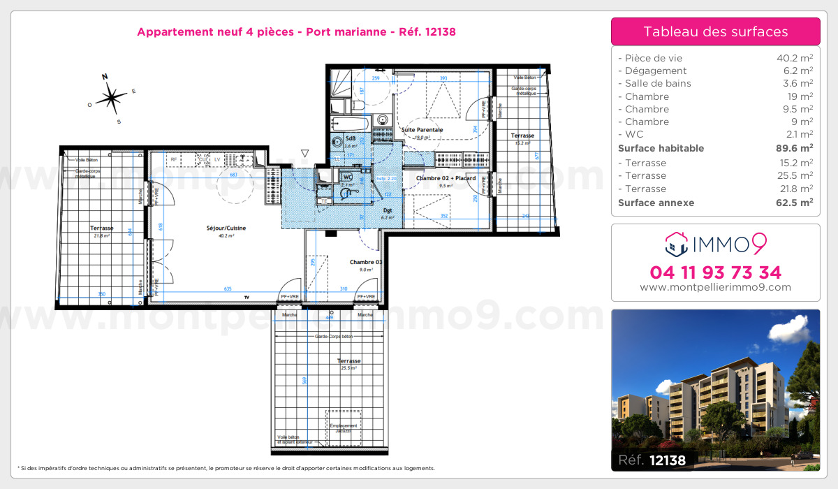 Plan et surfaces, Programme neuf Montpellier : Port marianne Référence n° 12138
