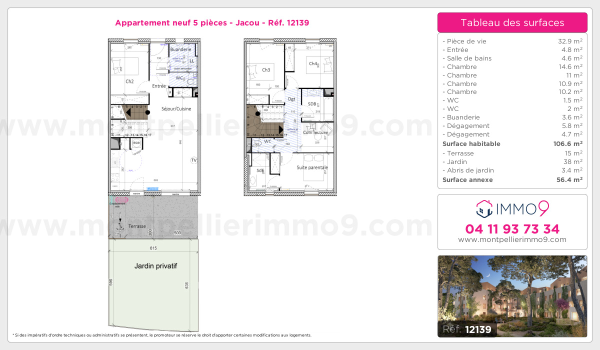 Plan et surfaces, Programme neuf Jacou Référence n° 12139
