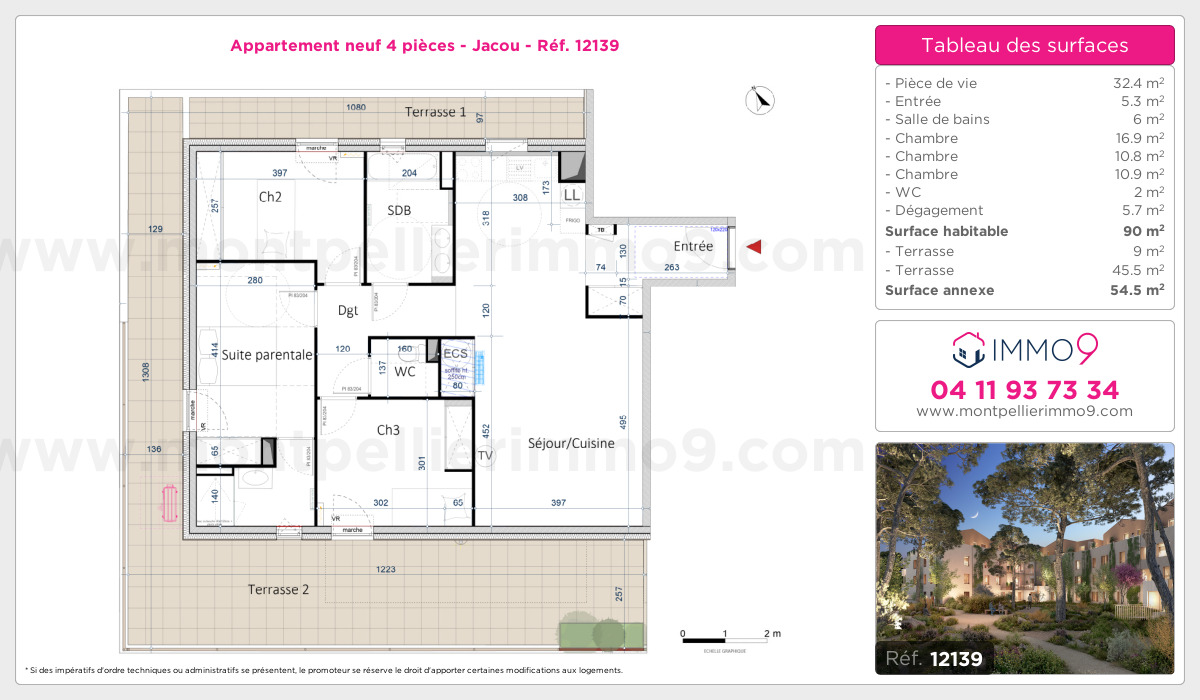 Plan et surfaces, Programme neuf Jacou Référence n° 12139