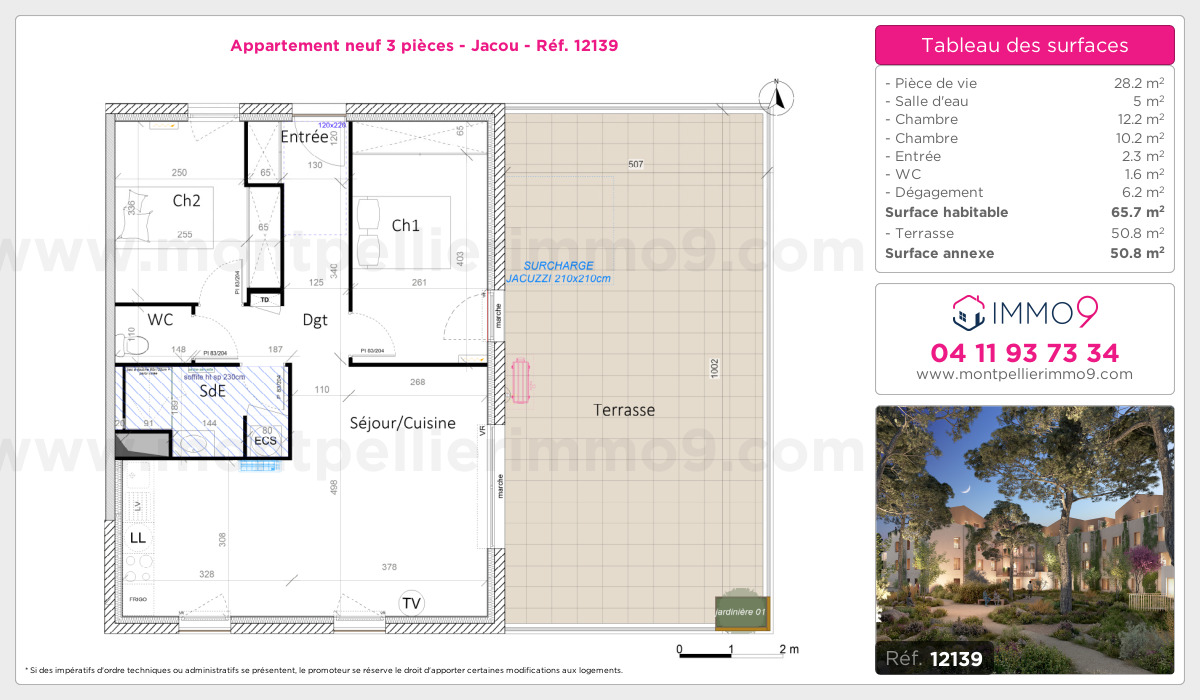 Plan et surfaces, Programme neuf Jacou Référence n° 12139