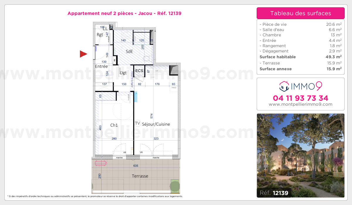 Plan et surfaces, Programme neuf Jacou Référence n° 12139