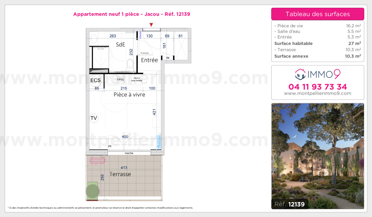 Plan et surfaces, Programme neuf Jacou Référence n° 12139