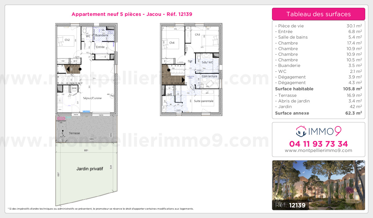 Plan et surfaces, Programme neuf Jacou Référence n° 12139