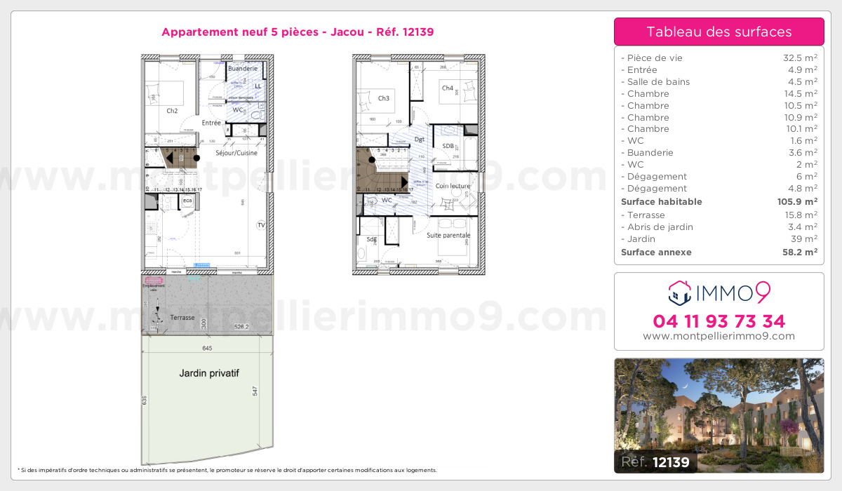 Plan et surfaces, Programme neuf Jacou Référence n° 12139