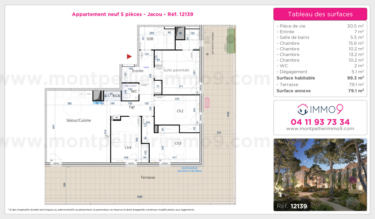 Plan et surfaces, Programme neuf Jacou Référence n° 12139