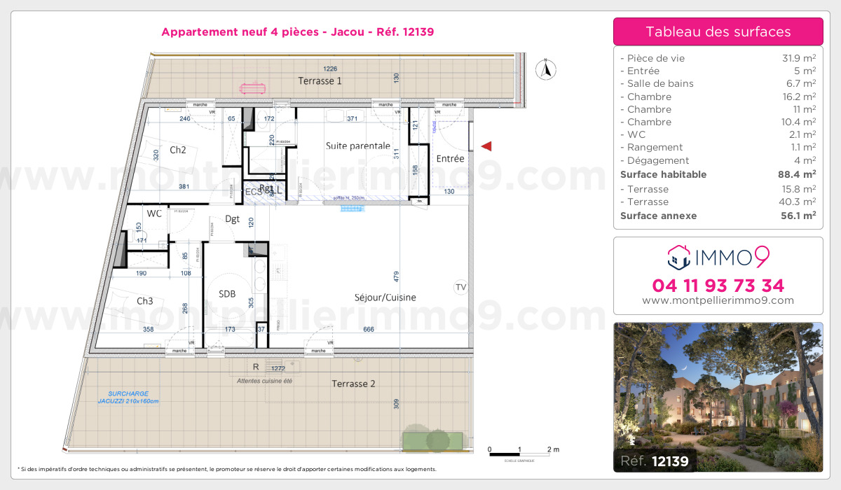 Plan et surfaces, Programme neuf Jacou Référence n° 12139
