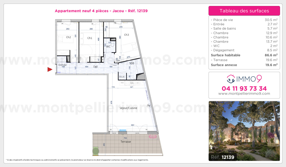 Plan et surfaces, Programme neuf Jacou Référence n° 12139