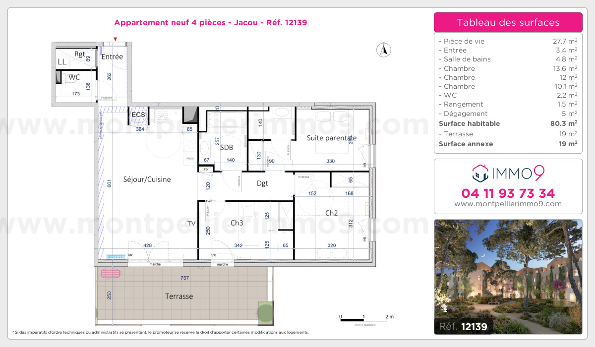 Plan et surfaces, Programme neuf Jacou Référence n° 12139