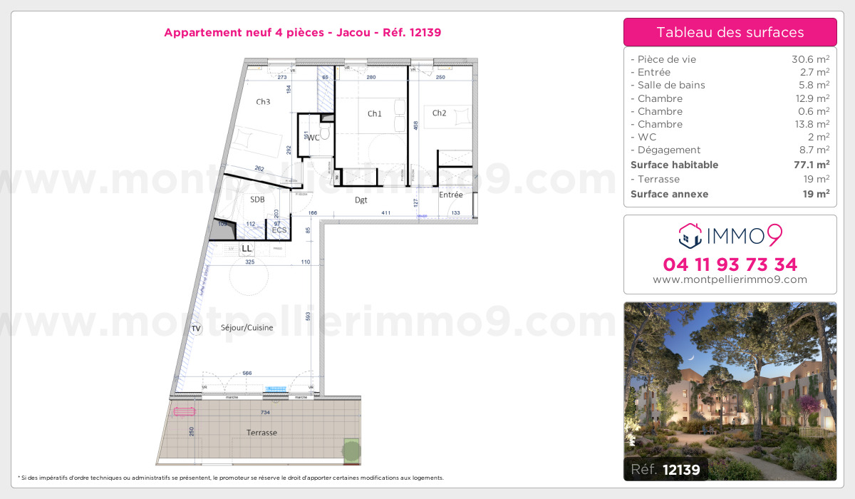 Plan et surfaces, Programme neuf Jacou Référence n° 12139
