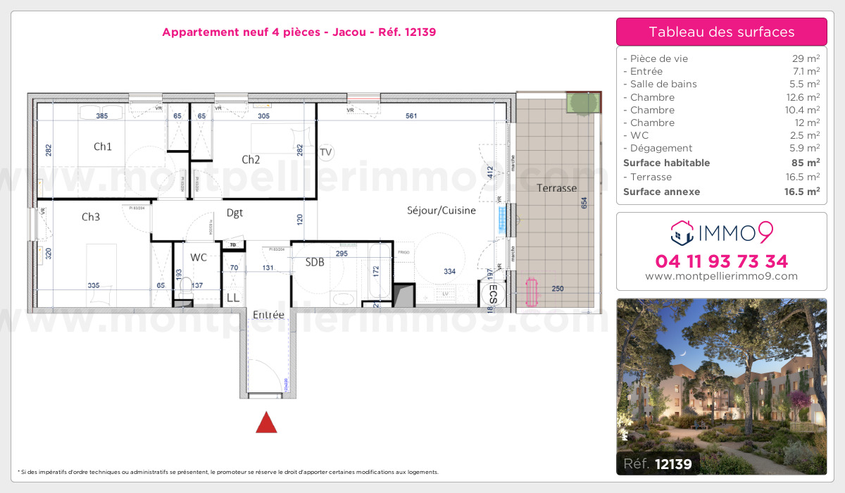 Plan et surfaces, Programme neuf Jacou Référence n° 12139