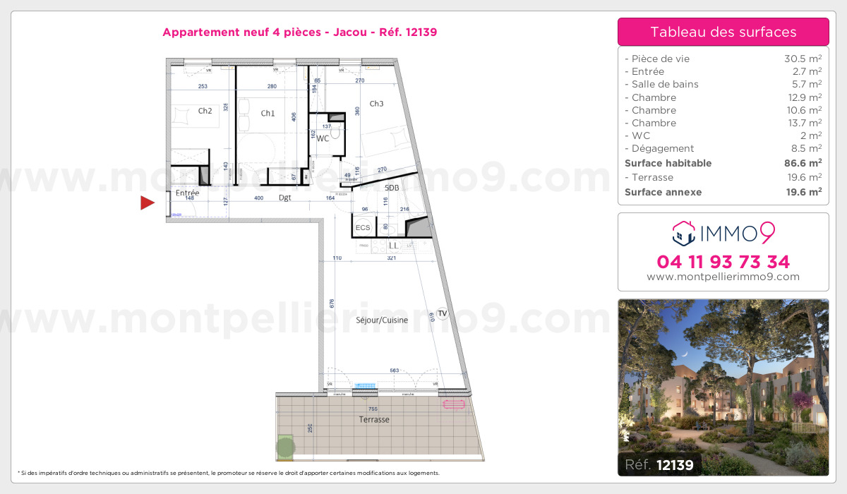 Plan et surfaces, Programme neuf Jacou Référence n° 12139
