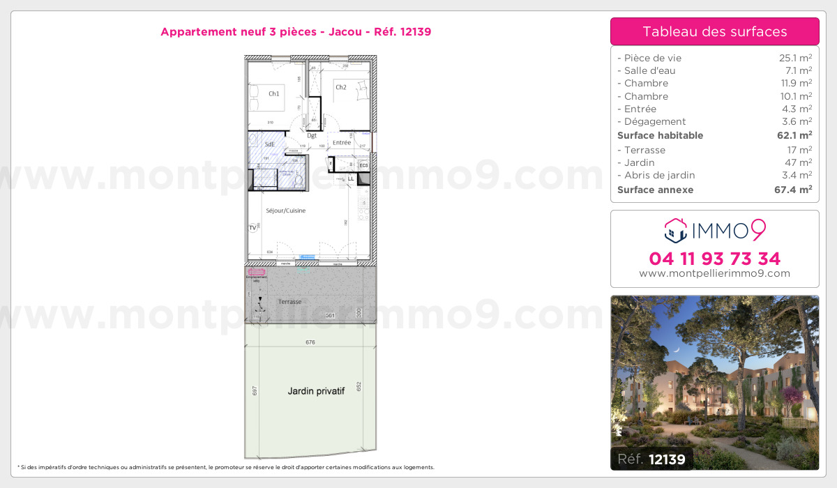 Plan et surfaces, Programme neuf Jacou Référence n° 12139