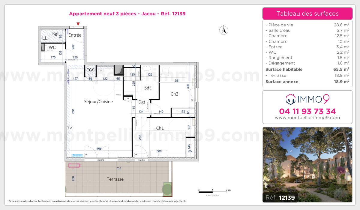Plan et surfaces, Programme neuf Jacou Référence n° 12139