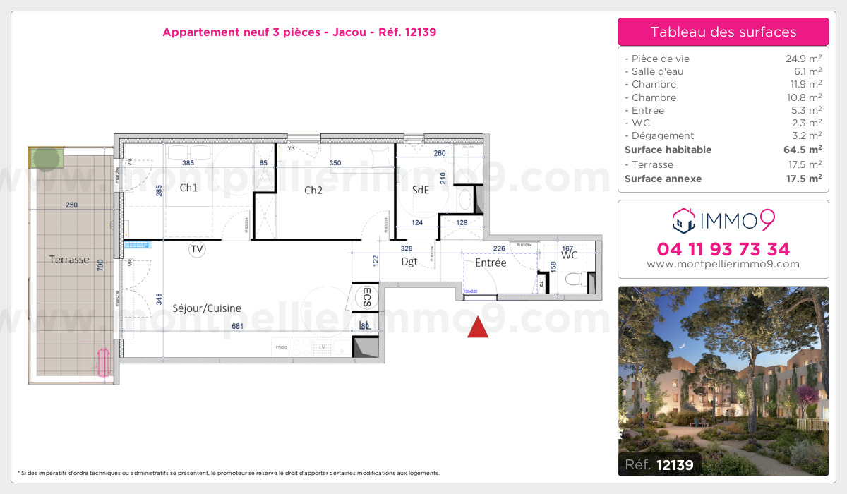 Plan et surfaces, Programme neuf Jacou Référence n° 12139