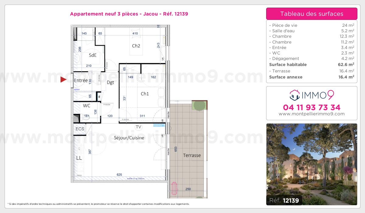 Plan et surfaces, Programme neuf Jacou Référence n° 12139
