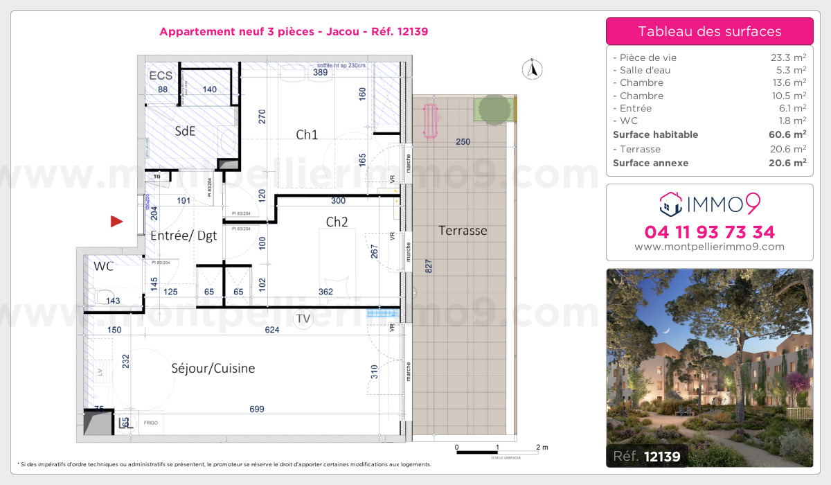 Plan et surfaces, Programme neuf Jacou Référence n° 12139