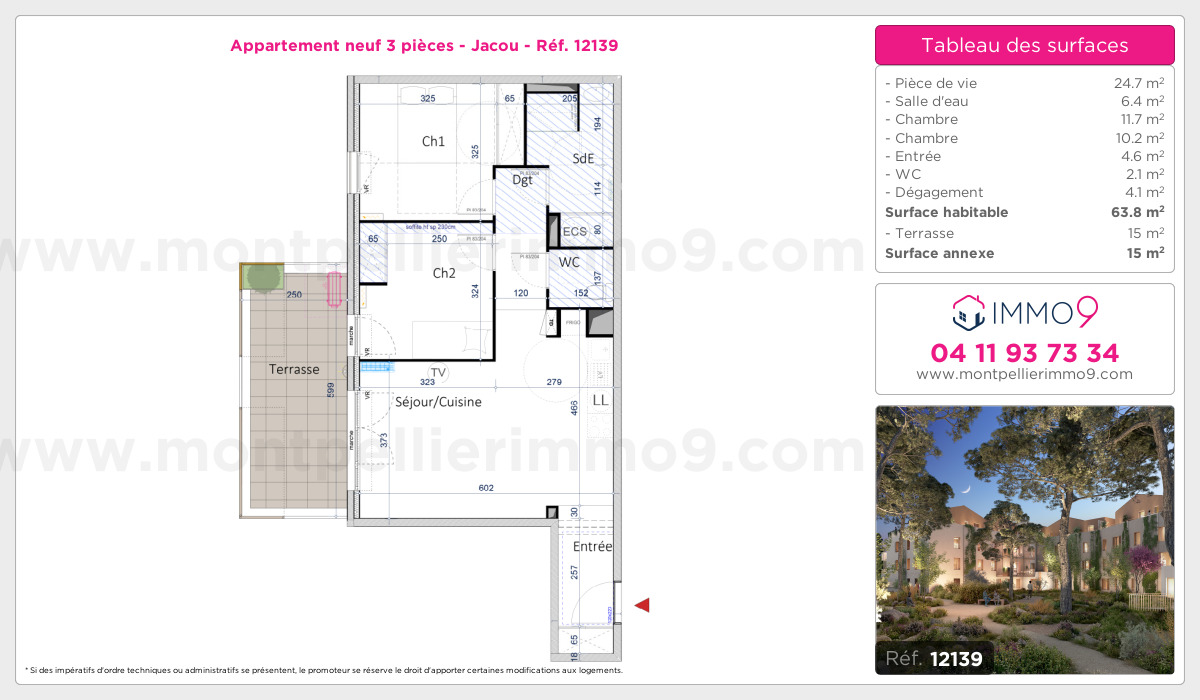 Plan et surfaces, Programme neuf Jacou Référence n° 12139