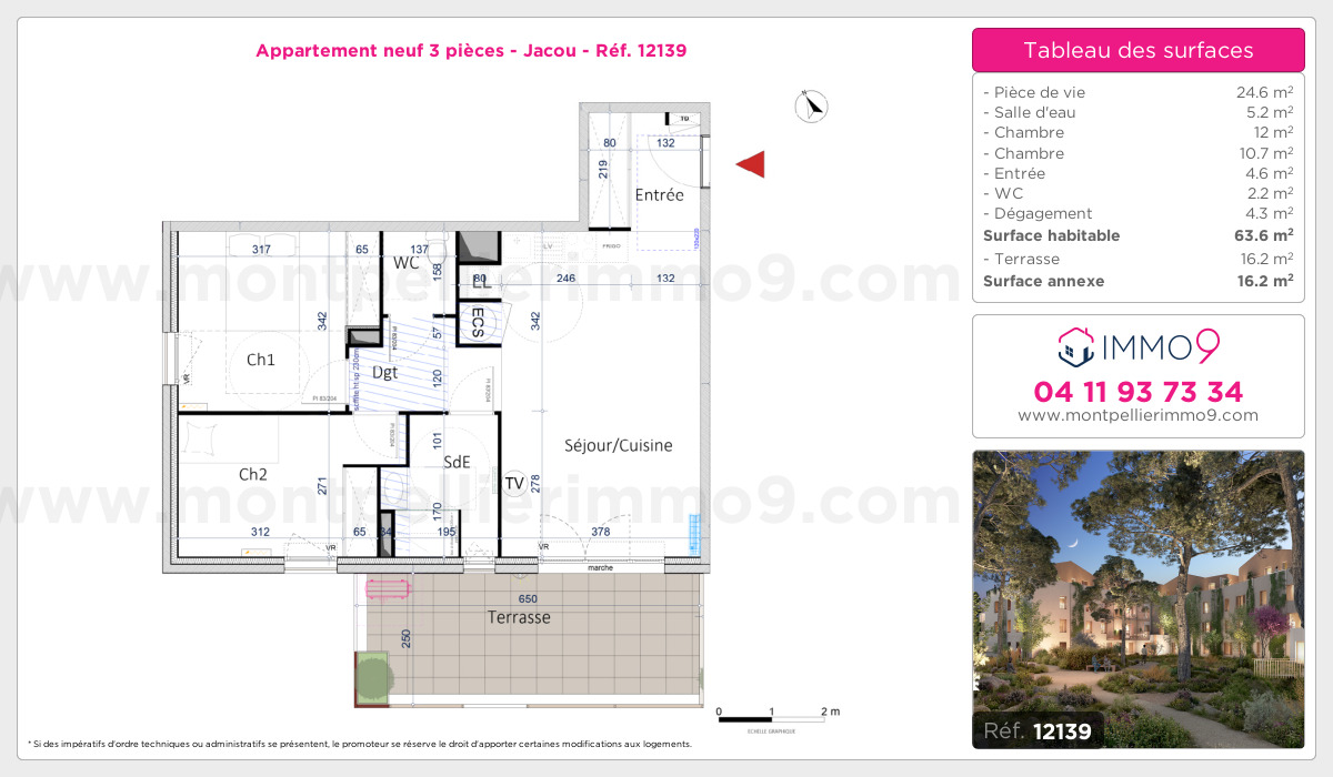 Plan et surfaces, Programme neuf Jacou Référence n° 12139