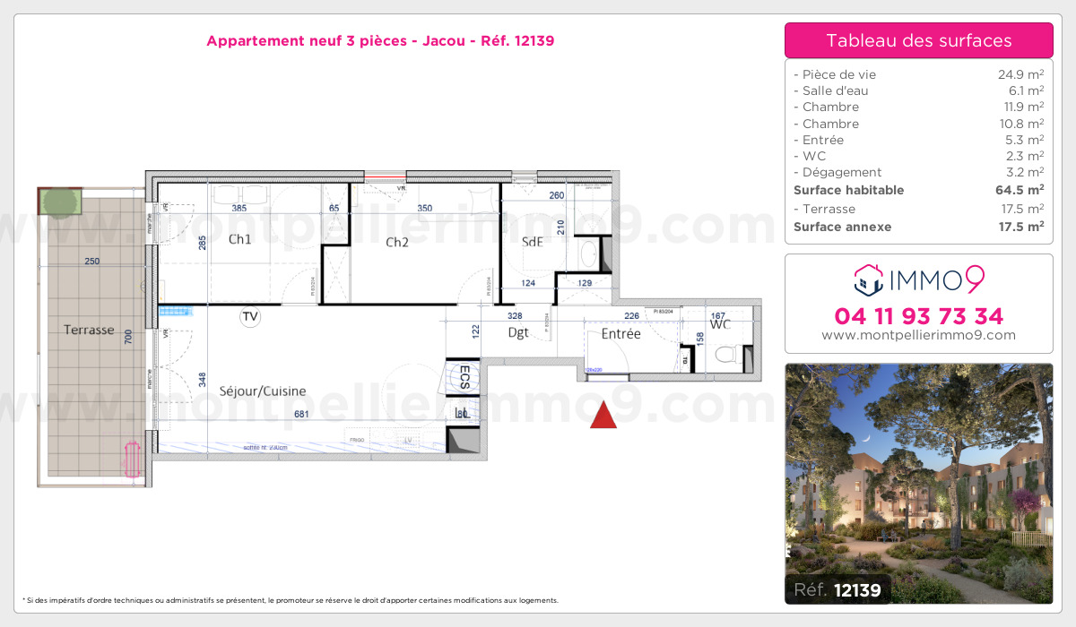 Plan et surfaces, Programme neuf Jacou Référence n° 12139