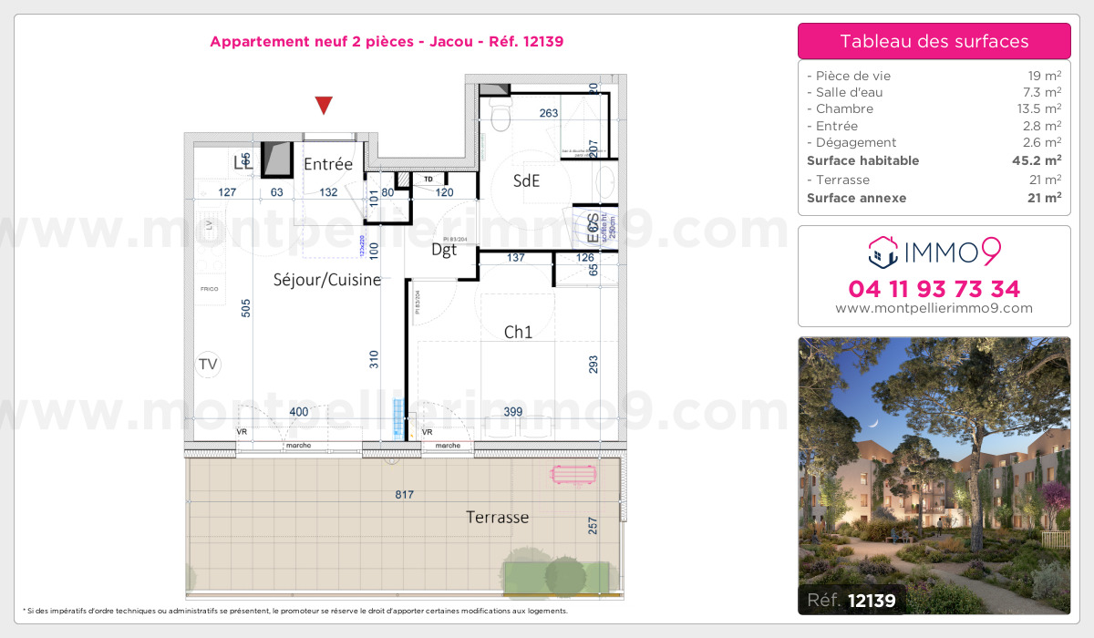 Plan et surfaces, Programme neuf Jacou Référence n° 12139