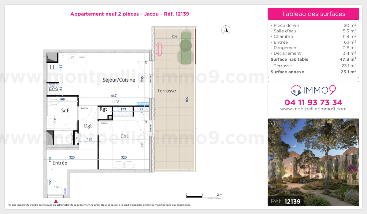 Plan et surfaces, Programme neuf Jacou Référence n° 12139
