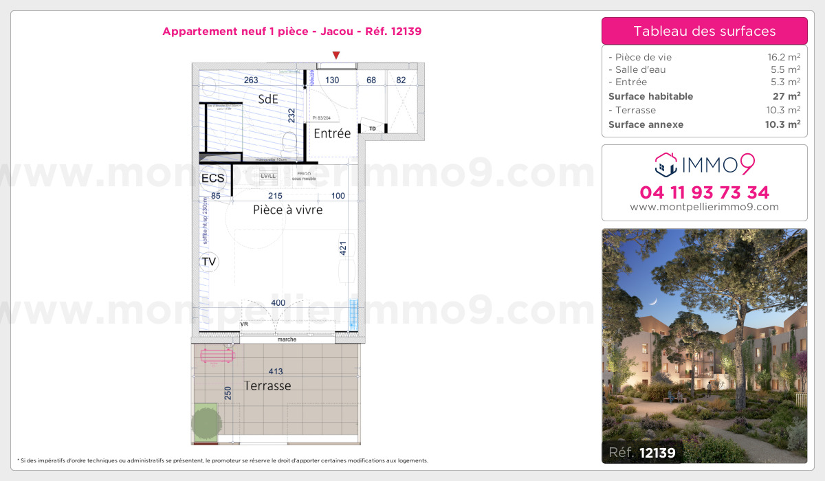 Plan et surfaces, Programme neuf Jacou Référence n° 12139