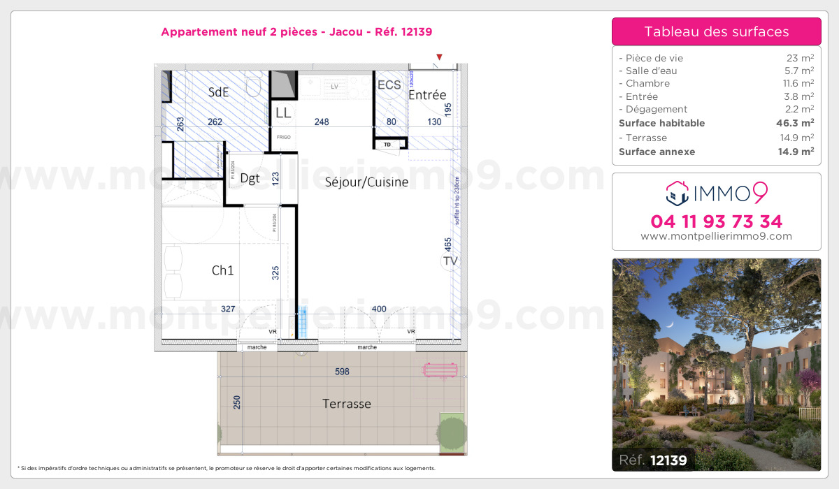 Plan et surfaces, Programme neuf Jacou Référence n° 12139