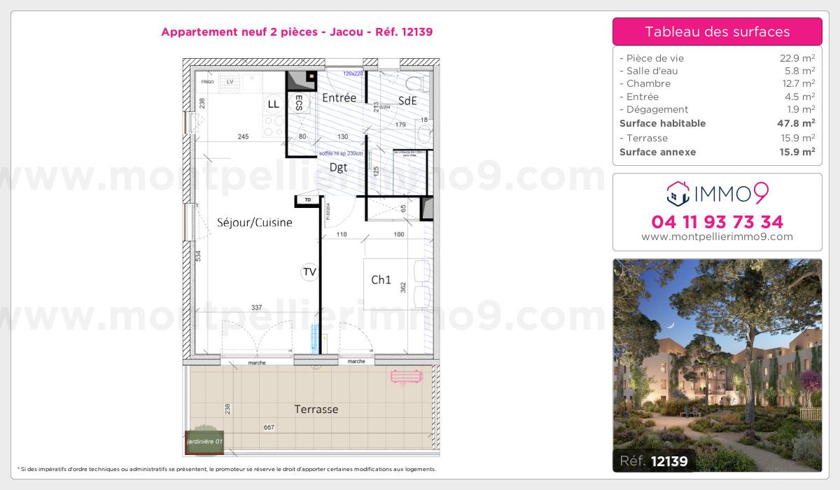 Plan et surfaces, Programme neuf Jacou Référence n° 12139