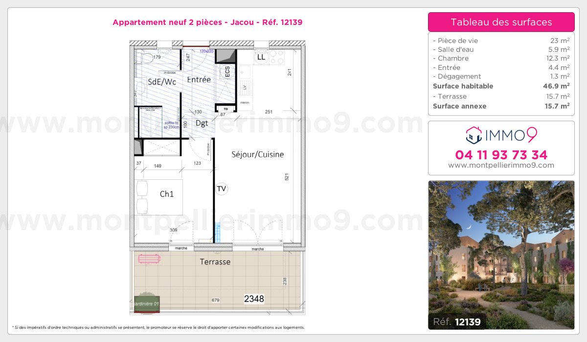 Plan et surfaces, Programme neuf Jacou Référence n° 12139