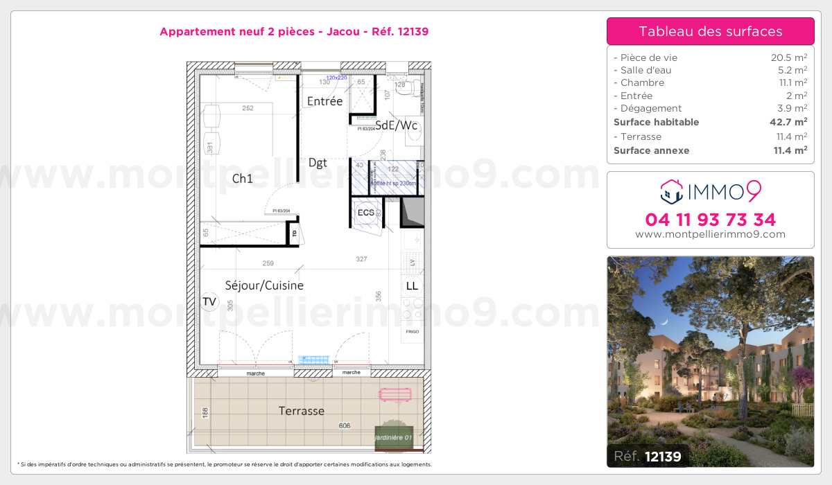 Plan et surfaces, Programme neuf Jacou Référence n° 12139