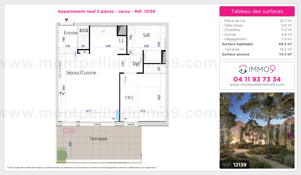 Plan et surfaces, Programme neuf Jacou Référence n° 12139