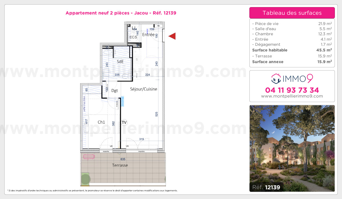 Plan et surfaces, Programme neuf Jacou Référence n° 12139