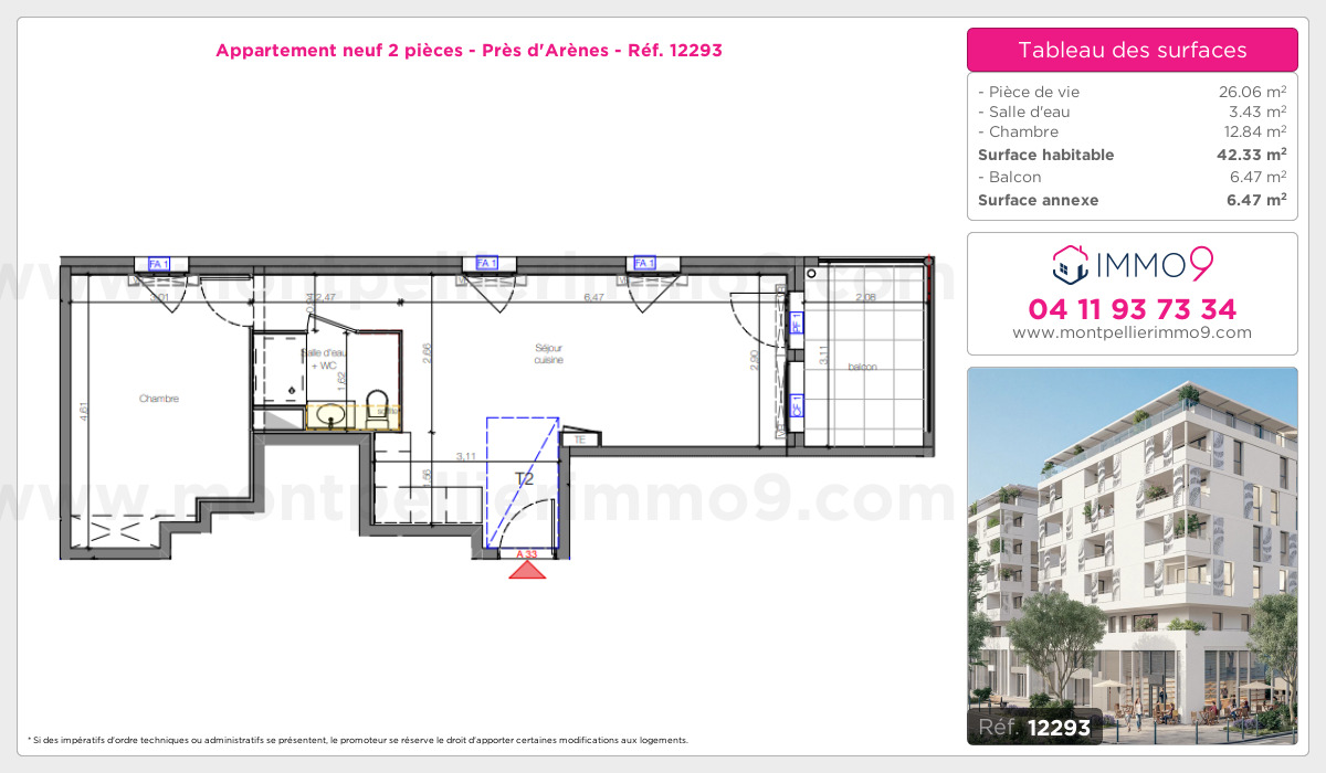 Plan et surfaces, Programme neuf Montpellier : Près d'Arènes Référence n° 12293