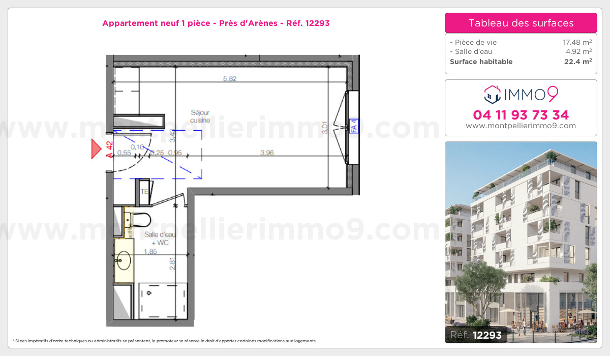 Plan et surfaces, Programme neuf Montpellier : Près d'Arènes Référence n° 12293