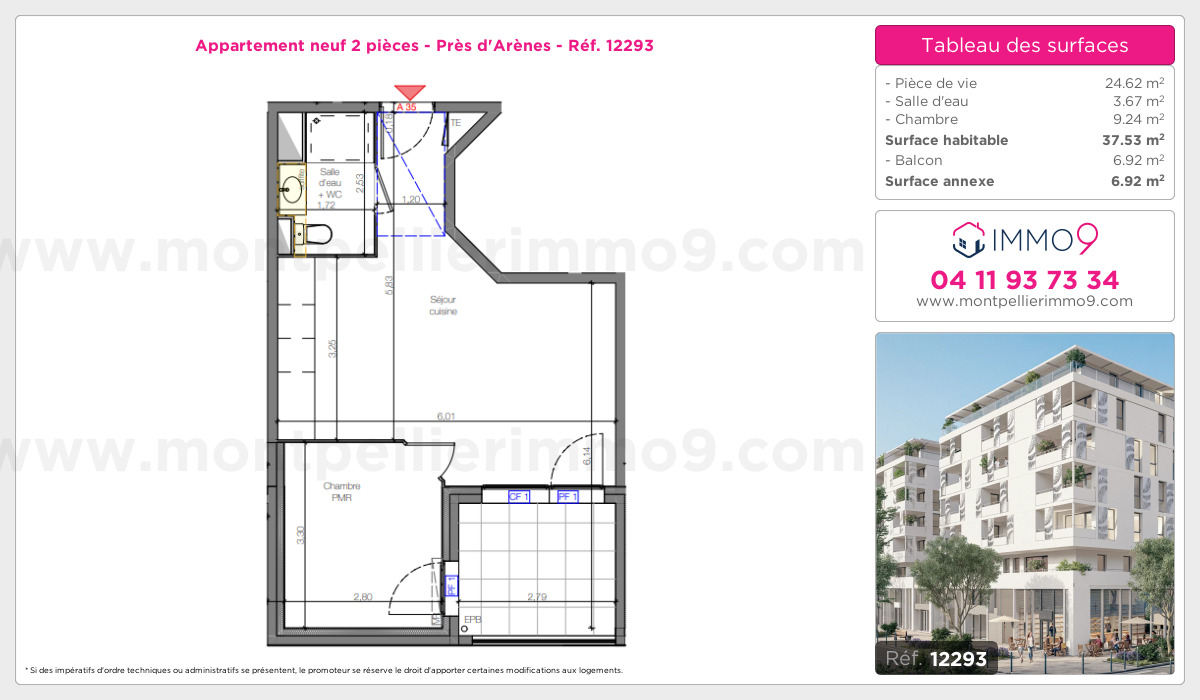Plan et surfaces, Programme neuf Montpellier : Près d'Arènes Référence n° 12293