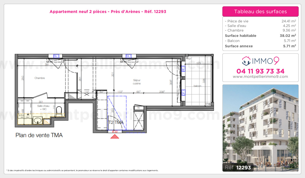 Plan et surfaces, Programme neuf Montpellier : Près d'Arènes Référence n° 12293