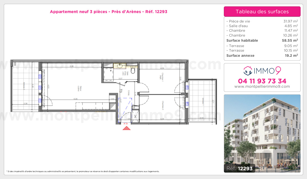 Plan et surfaces, Programme neuf Montpellier : Près d'Arènes Référence n° 12293