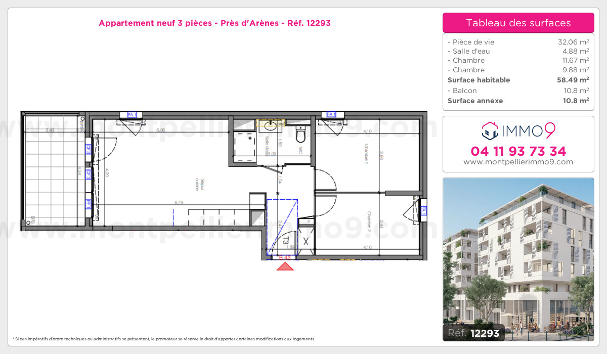 Plan et surfaces, Programme neuf Montpellier : Près d'Arènes Référence n° 12293