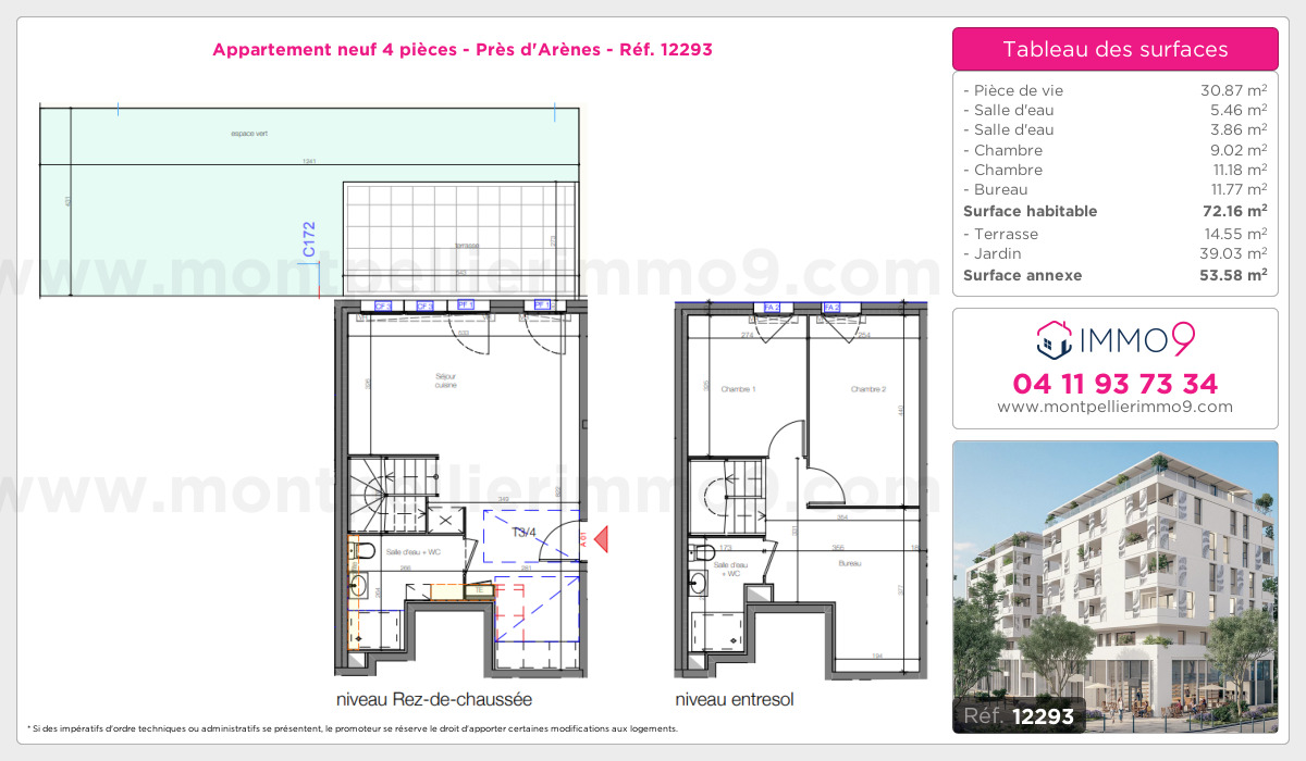 Plan et surfaces, Programme neuf Montpellier : Près d'Arènes Référence n° 12293