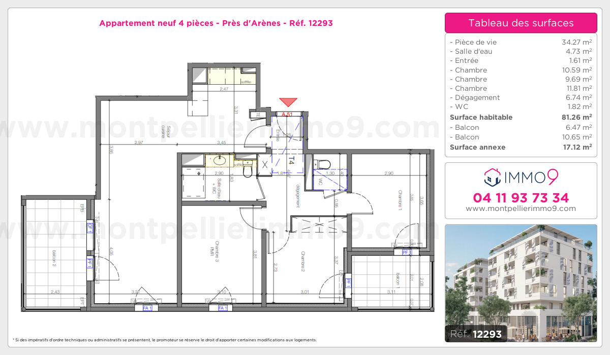 Plan et surfaces, Programme neuf Montpellier : Près d'Arènes Référence n° 12293