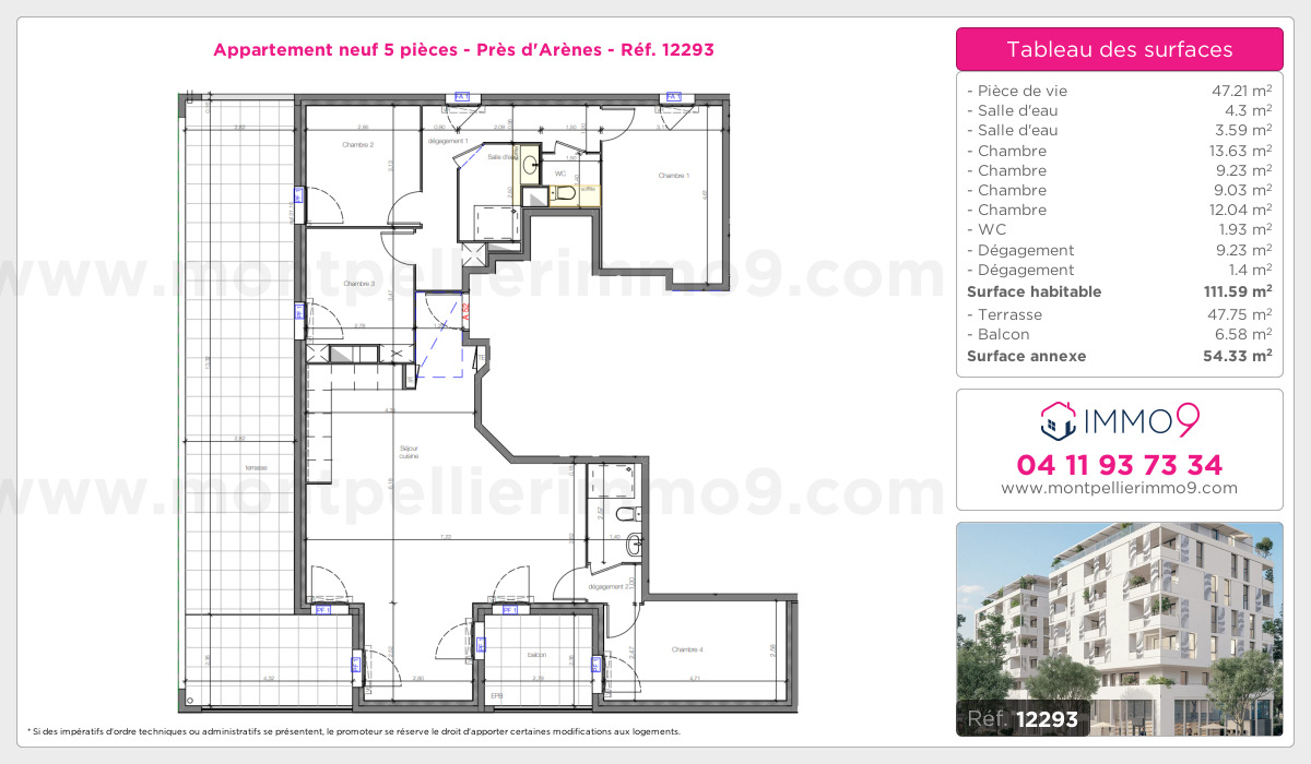 Plan et surfaces, Programme neuf Montpellier : Près d'Arènes Référence n° 12293