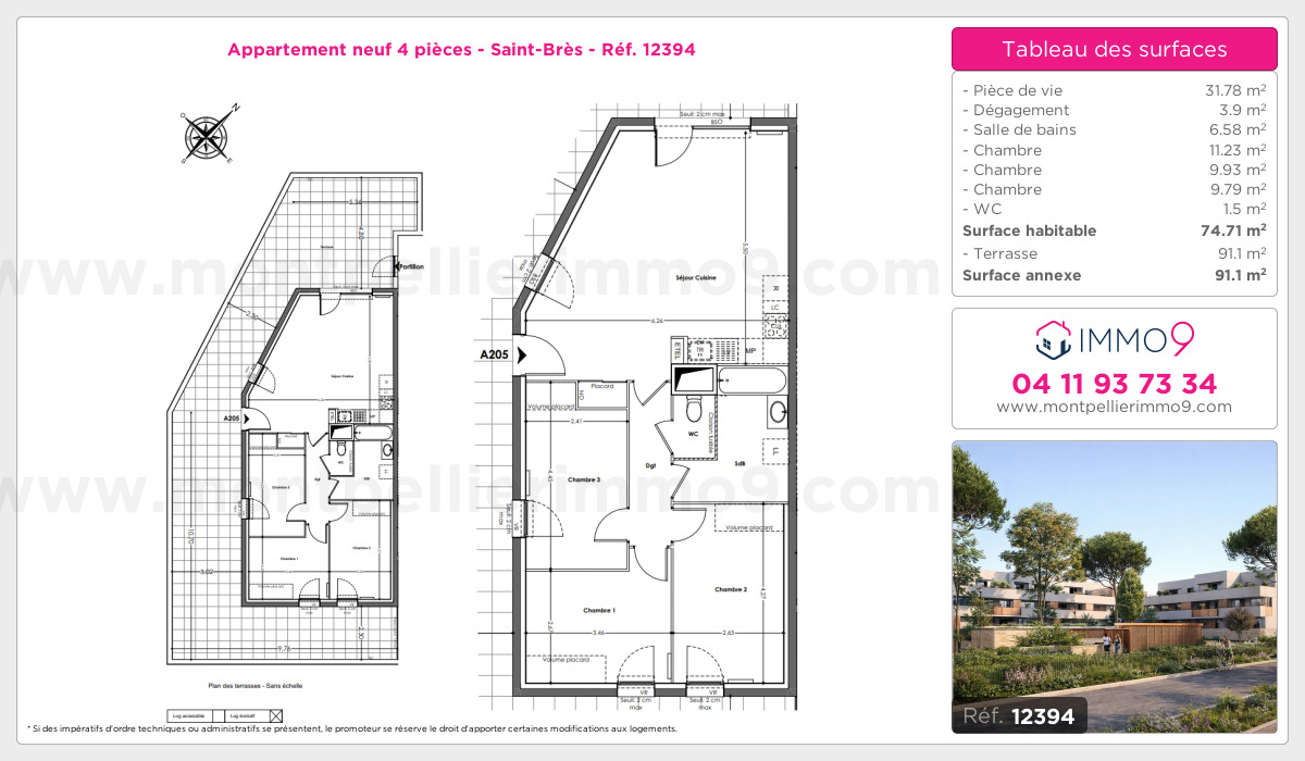 Plan et surfaces, Programme neuf Saint-Brès Référence n° 12394
