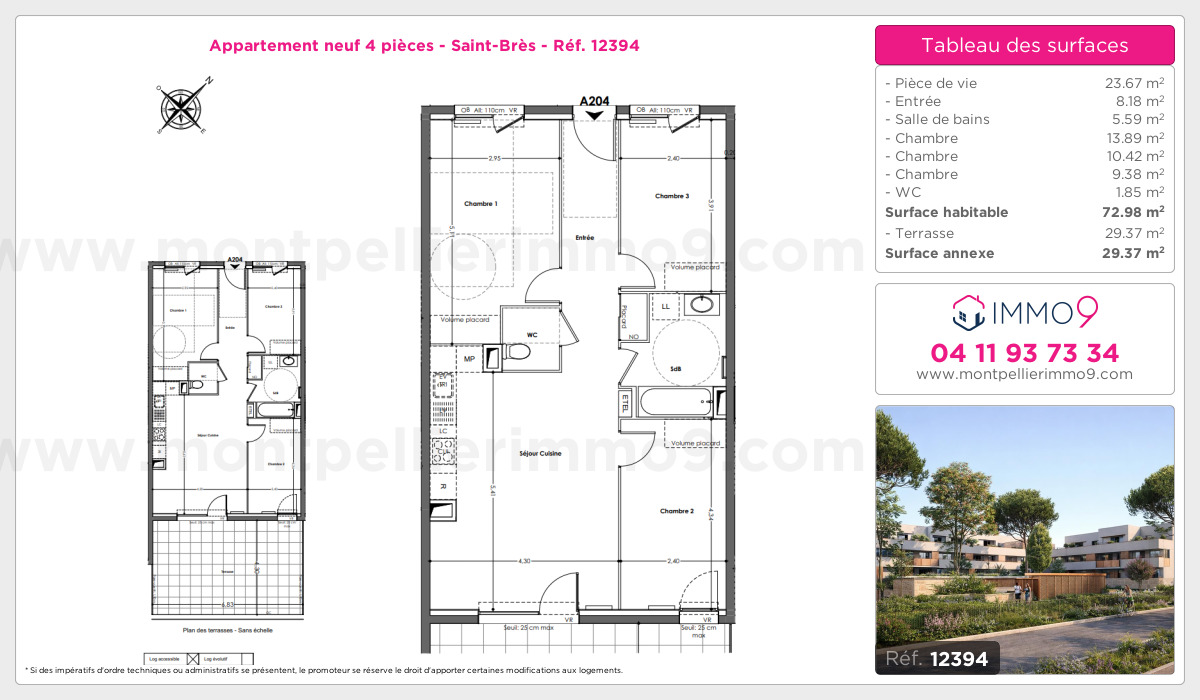 Plan et surfaces, Programme neuf Saint-Brès Référence n° 12394