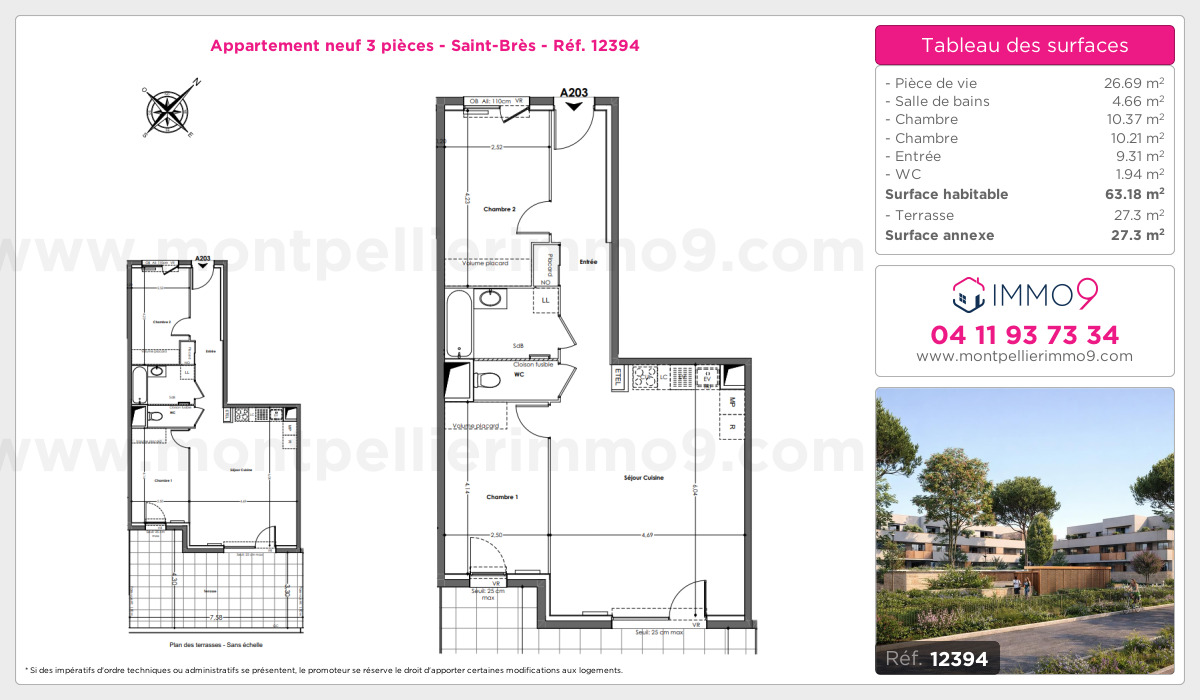 Plan et surfaces, Programme neuf Saint-Brès Référence n° 12394