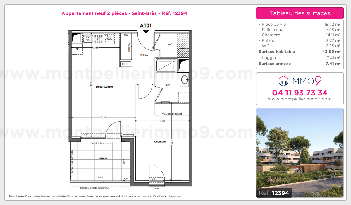Plan et surfaces, Programme neuf Saint-Brès Référence n° 12394