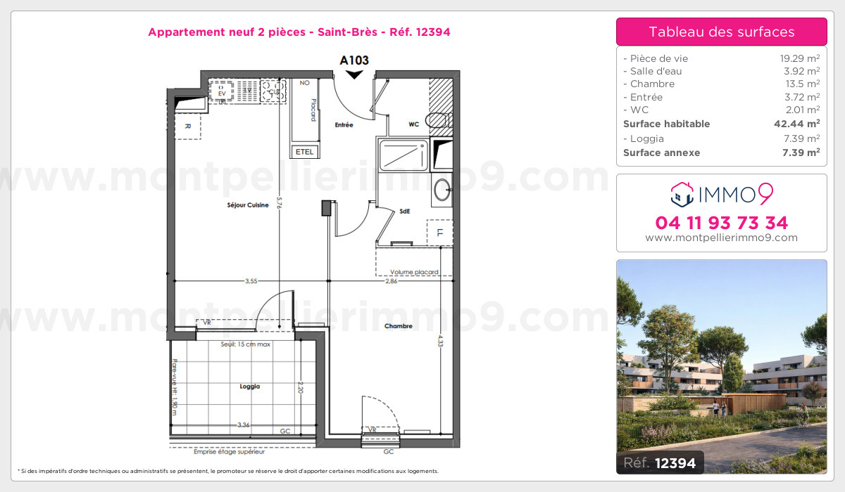 Plan et surfaces, Programme neuf Saint-Brès Référence n° 12394