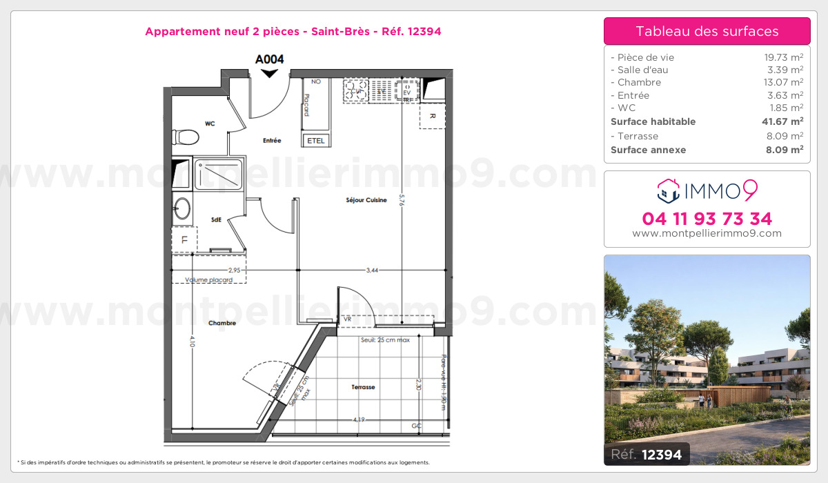 Plan et surfaces, Programme neuf Saint-Brès Référence n° 12394